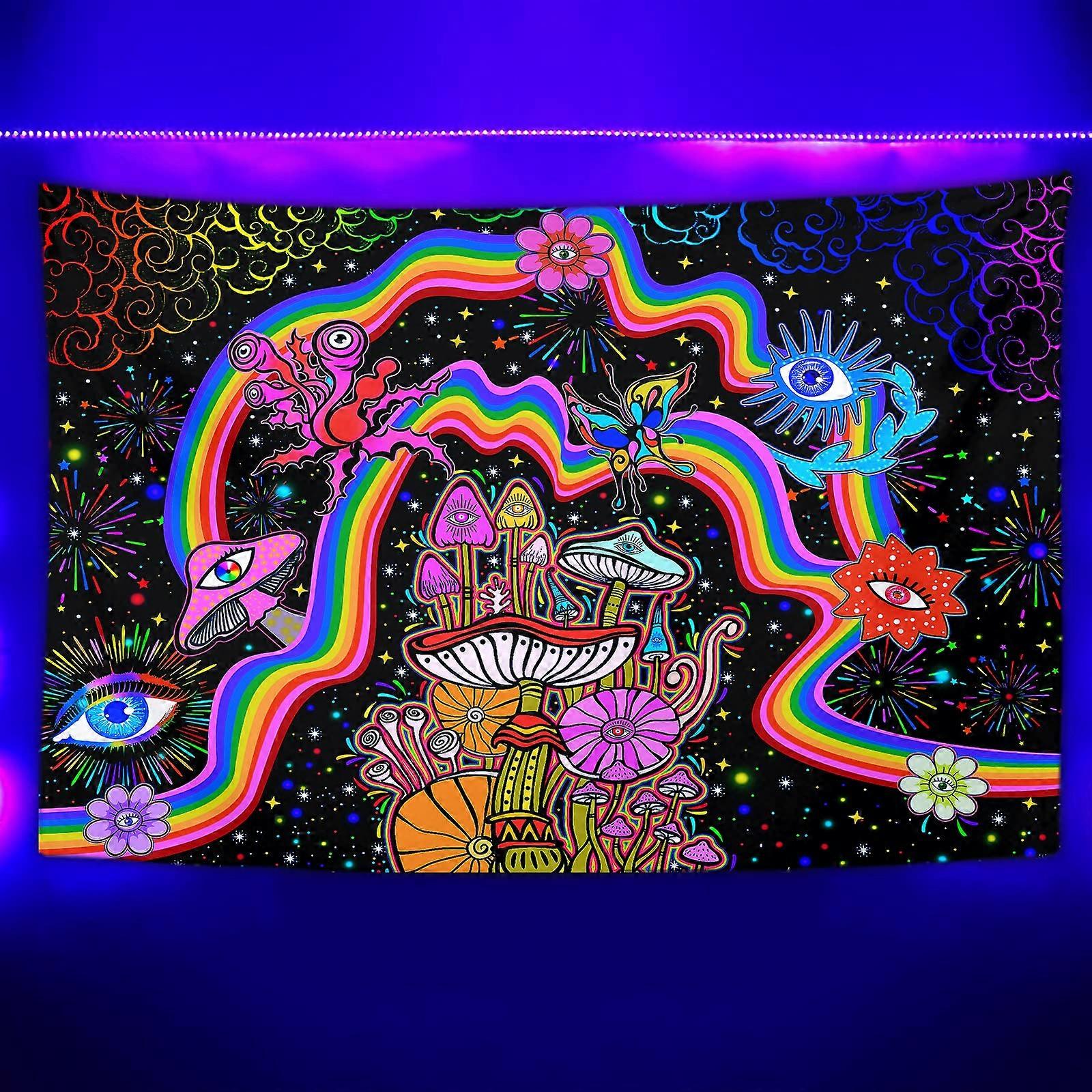 Trippy Mushroom Blacklight Tapestry UV Reactive Wall Hanging for Bedroom Dorm Party 60x80in