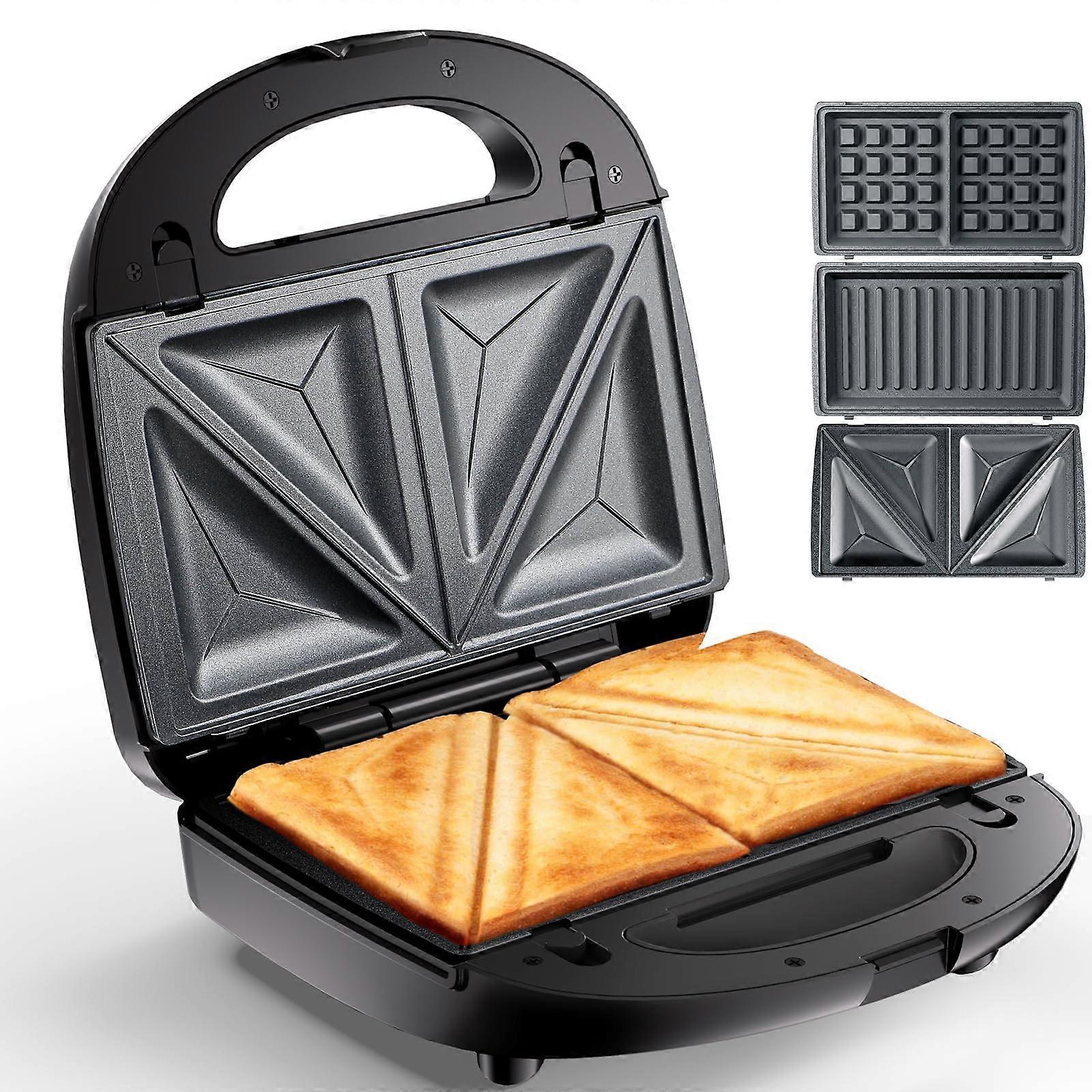 3 in 1 Sandwich and Waffle Maker with Removable NonStick Grill Plates, Fast Heating, Compact Breakfast Appliance
