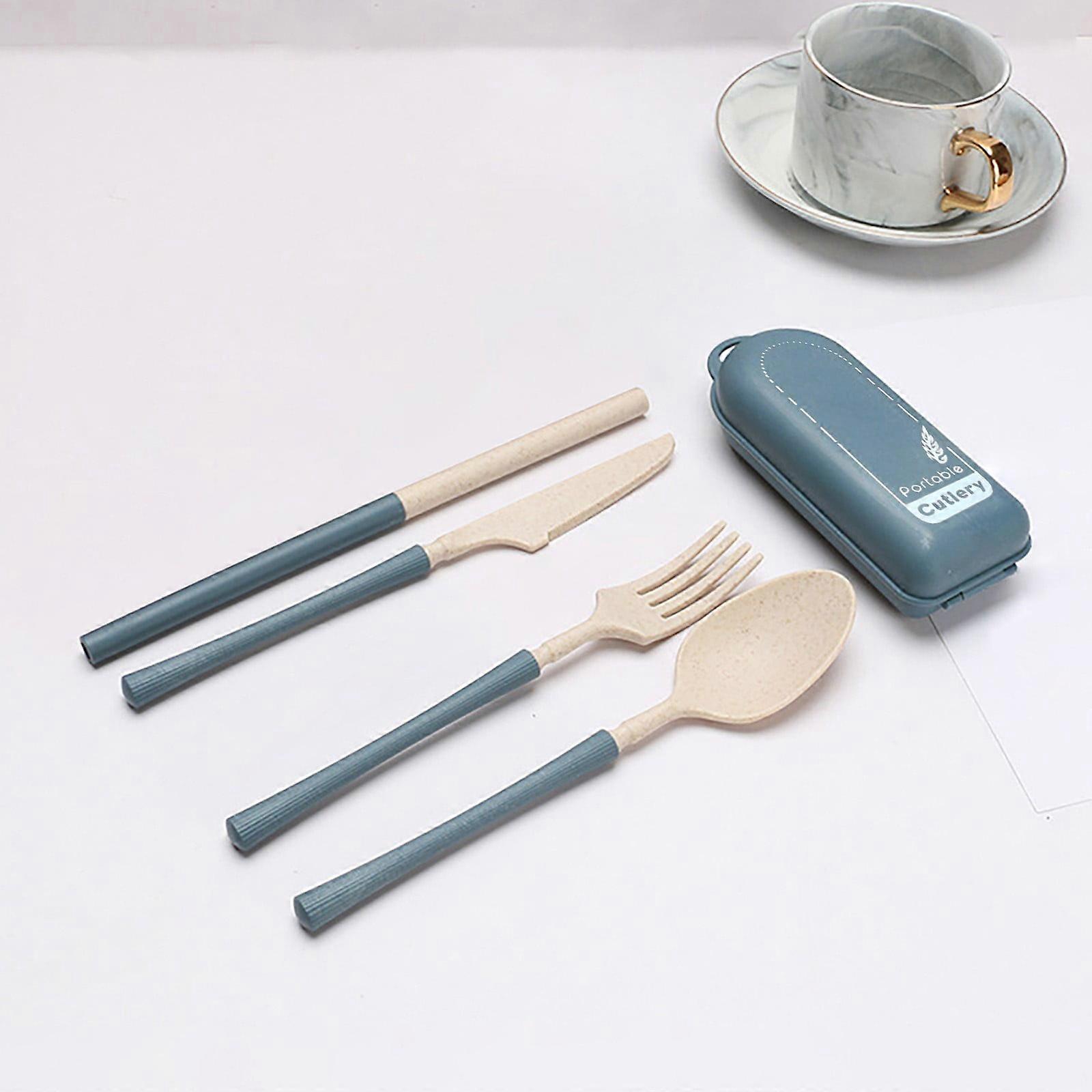 Travel Utensil Set with Case, Reusable Wheat Straw Spoon, Fork, Straw, Portable for Camping, Picnic, Daily Use – Christmas Gifts
