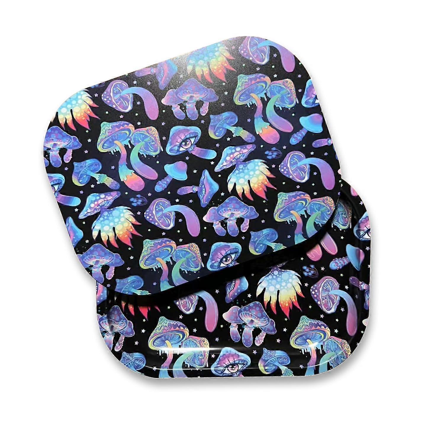 Mini Metal Rolling Tray with Magnetic Lock Lid, SpillProof Edges, 7 x 5.5 in Colorful Design