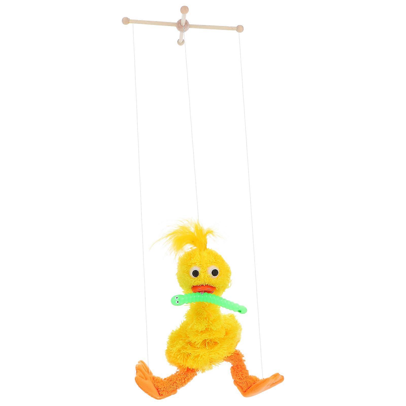 Yellow Plush Duck Puppet for Kids Interactive Pull String