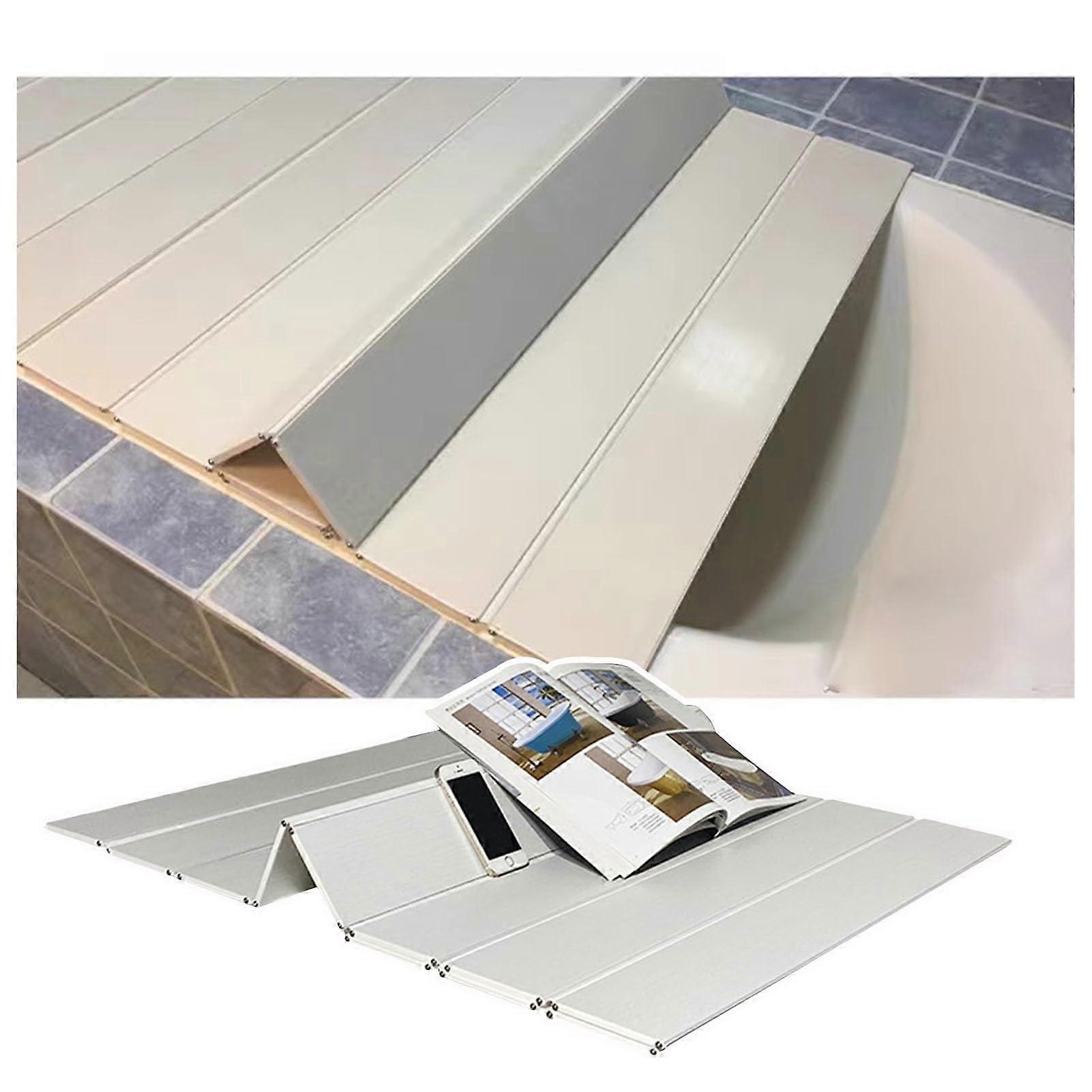 Foldable Bathtub Tray with Heat Retention Cover, Adjustable Caddy for Reading and Drinks, White