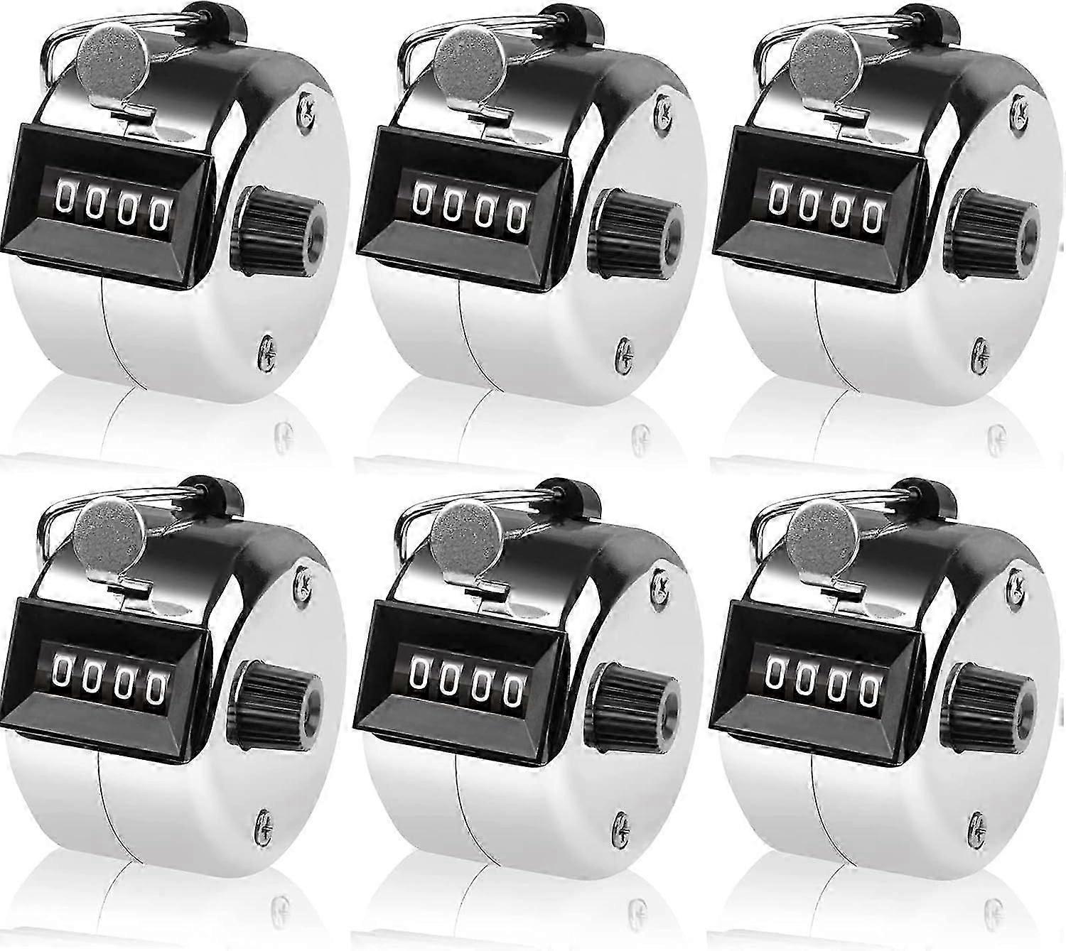 6 Pack Hand Tally Counter 4-Digit Lap Counter Clicker Handheld Mechanical Number Click Counters with Metal Finger Ring Hoop Holder Silver