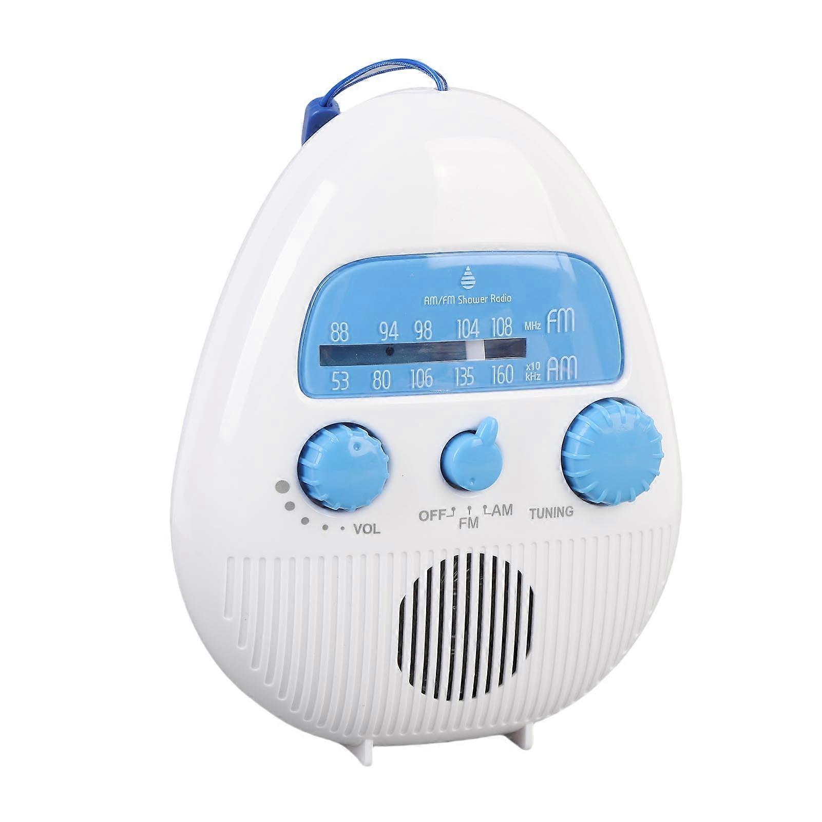 Shower Radio Splashproof Bathroom AM FM with Builtin Speaker Hanging Battery Operated Easy Tuning