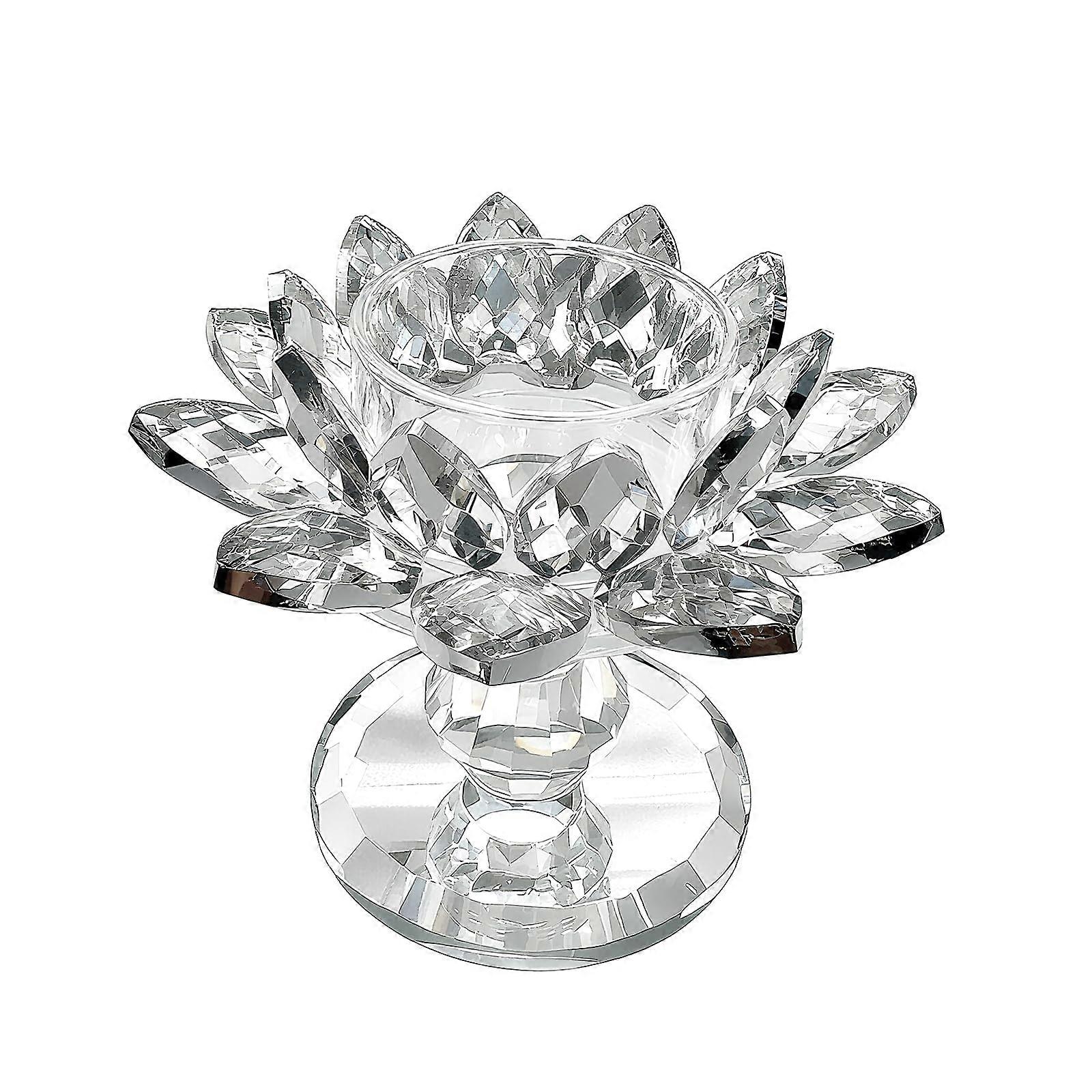 Crystal Lotus Flower Candle Holder with Sparkling Crystal Finish for Wedding and Table Decor Small
