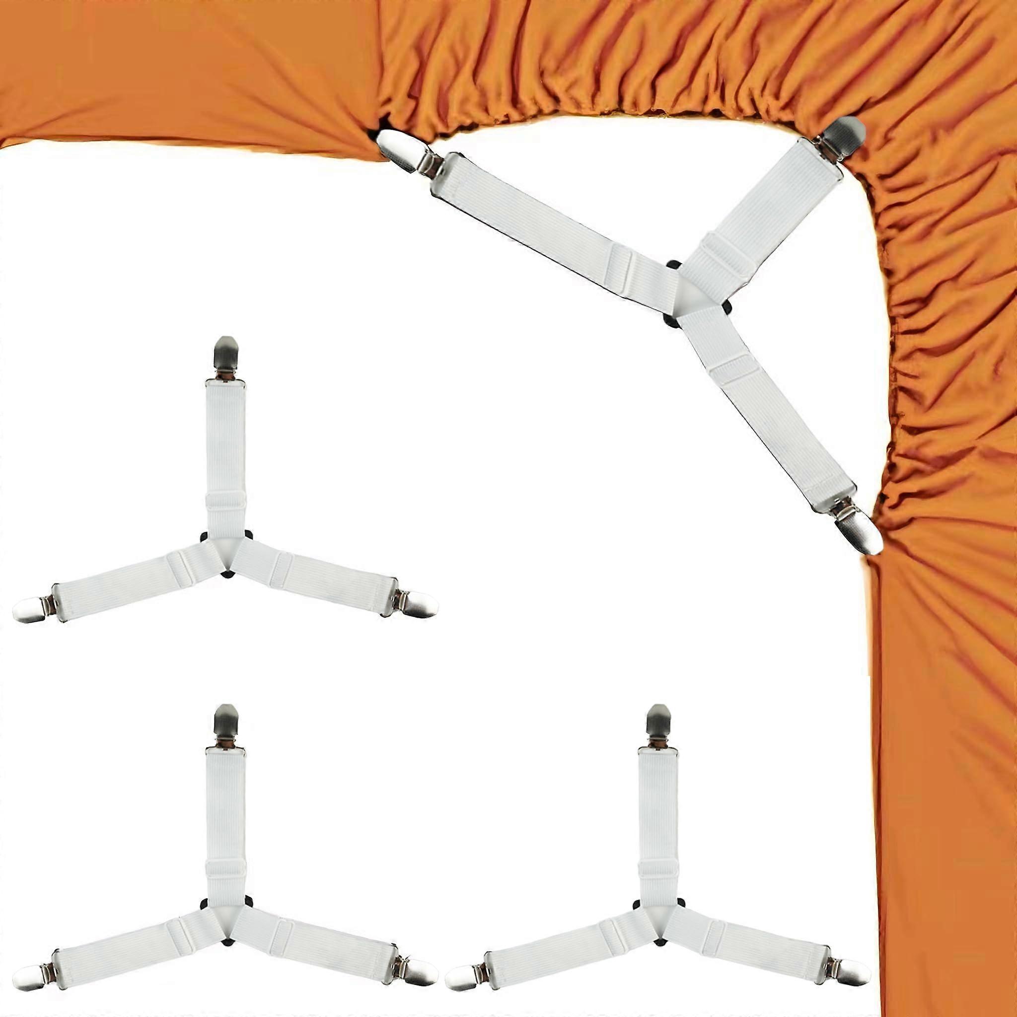 4PCS Bed Sheet Straps with Metal Clips, Adjustable Elastic Fitted Sheet Clips for All Mattress Sizes