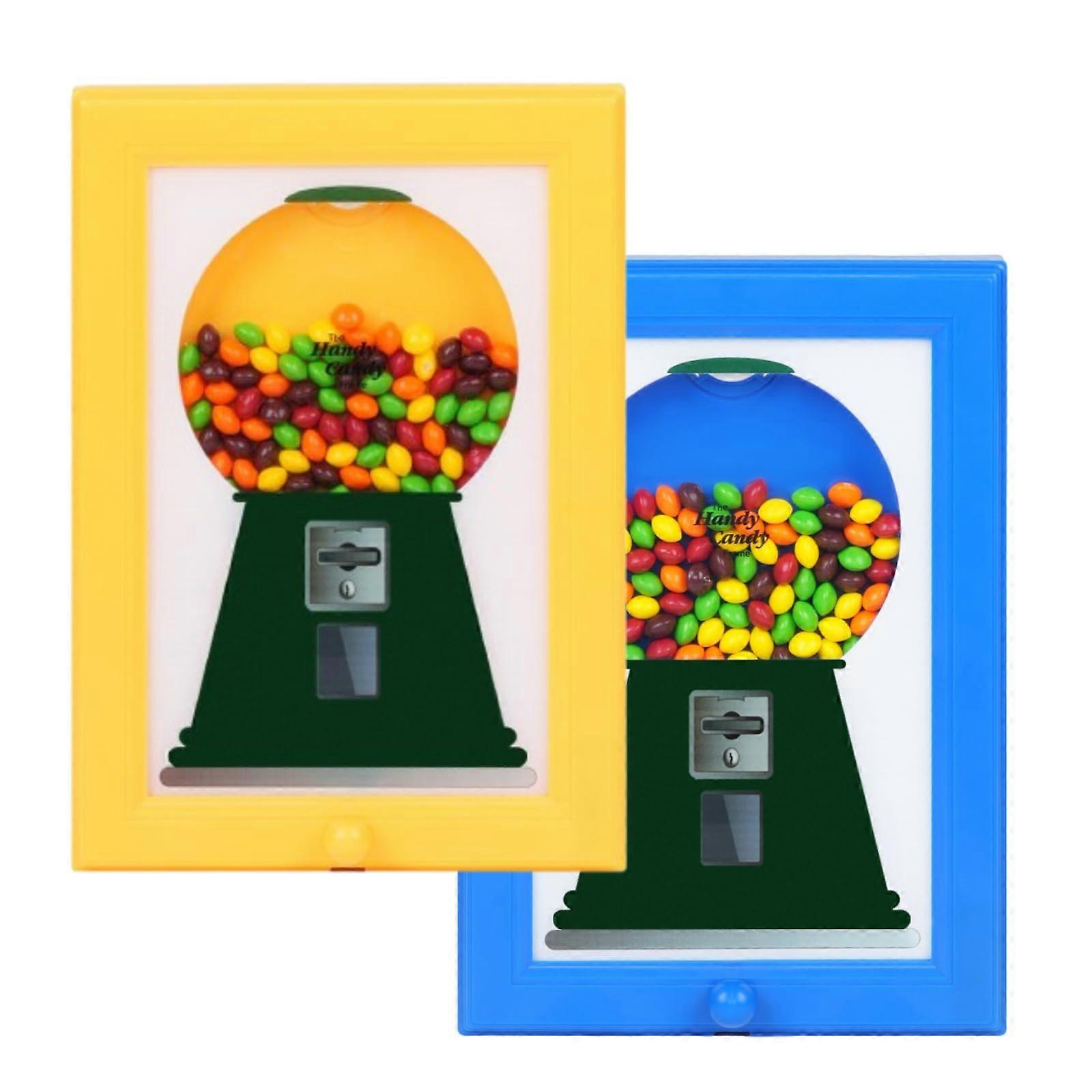 2 Pack Wall Mounted Candy Dispenser Frame with Retro Gumball Design for Candy and Nuts Yellow and Blue
