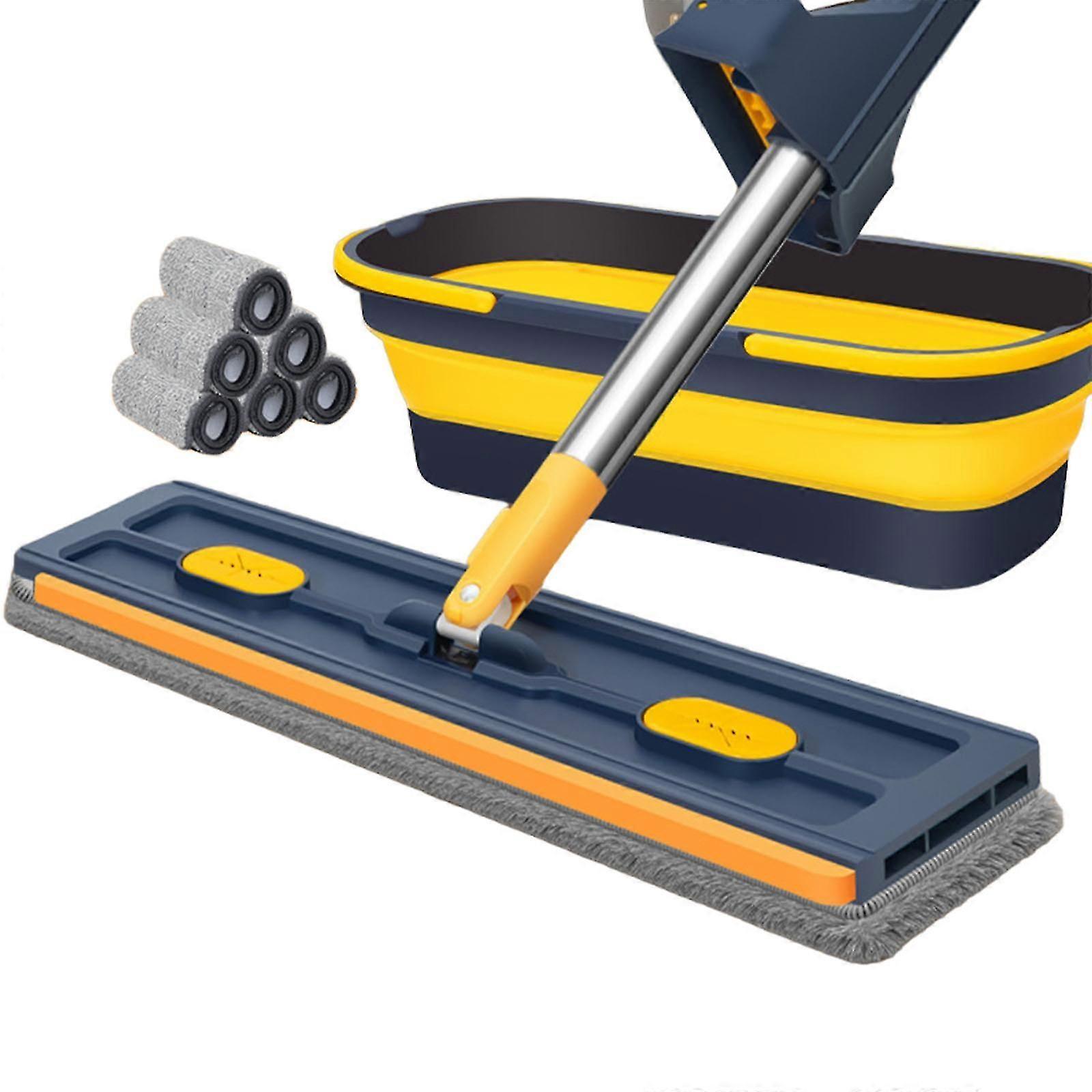 Efficient Rotating Head Mop with 6 Cloths & Foldable Bucket