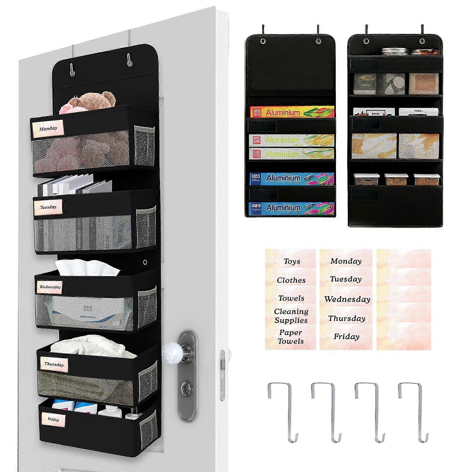 Over the Door Organizer with 5 Large and Mesh Pockets, Detachable Compartments for Bathroom Nursery Bedroom RV – Black