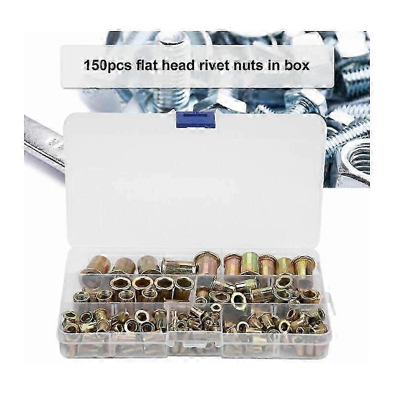 26-27 Yellow Flat Head Rivet Nuts 150 Pieces Inside and Outside