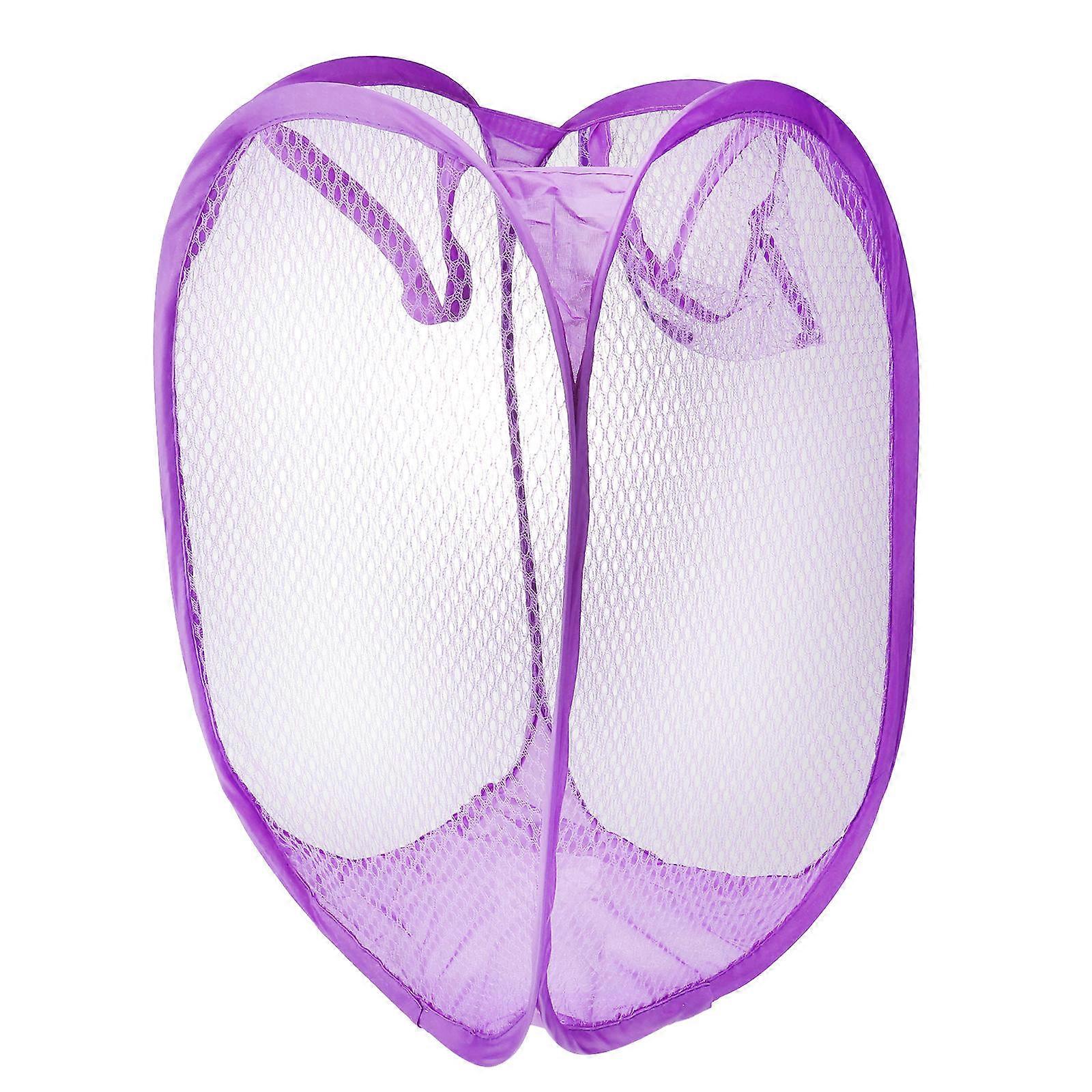Foldable Up Easy Open Mesh Laundry Clothes Hamper Basket for College Dorm (Purple)