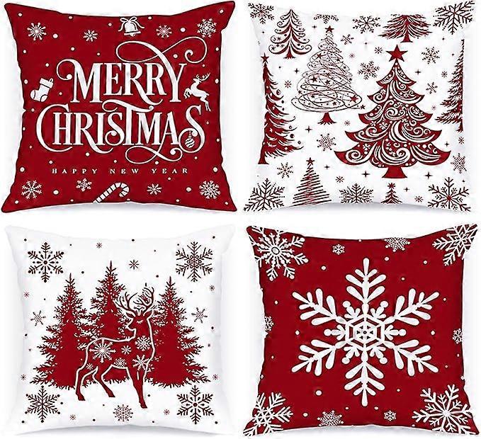 4-piece Christmas pillowcase set, decorated Christmas tree pattern
