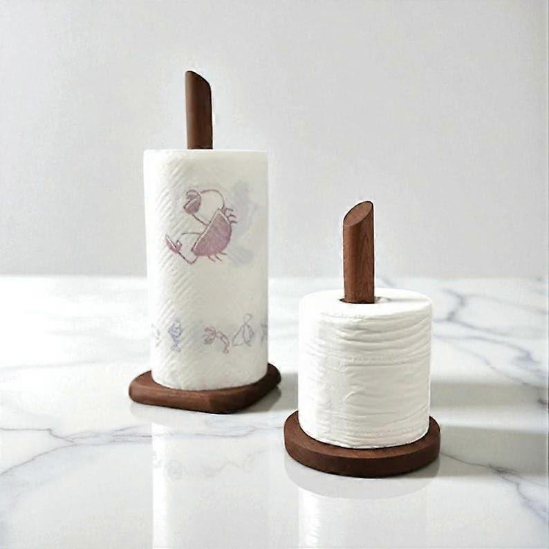 Kitchen Paper Towel Holder Rustic Solid Wood Countertop Organizer Rack for Foil and Wrap Storage