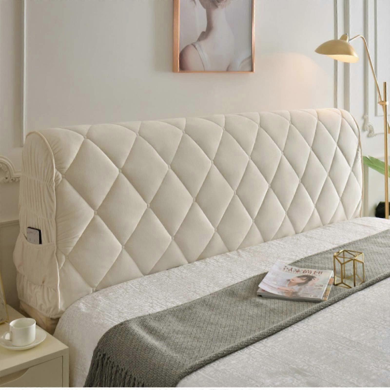 Headboard Cover for Double Bed Dustproof Breathable Stretch Fabric Protector Beige 160cm