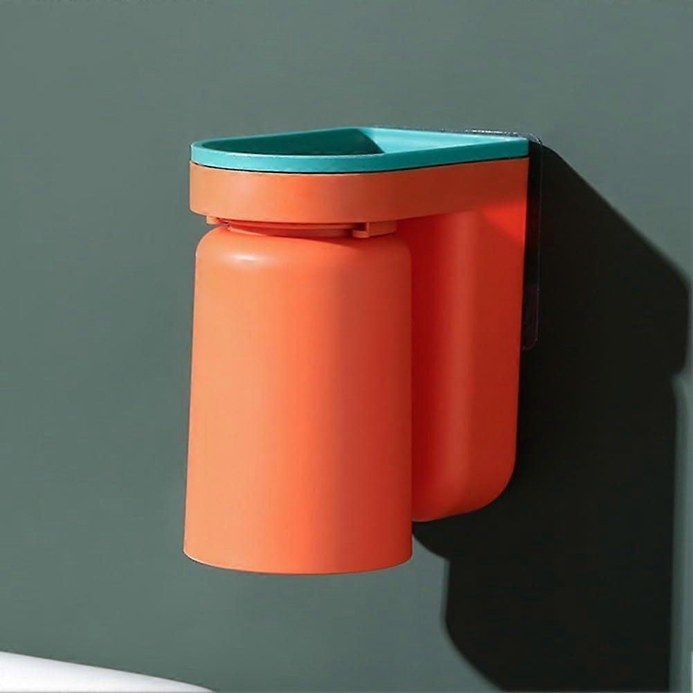 Wall Mounted Toothbrush Holder with Cup, Punch  Bathroom Organizer, Space Saving Design, Orange