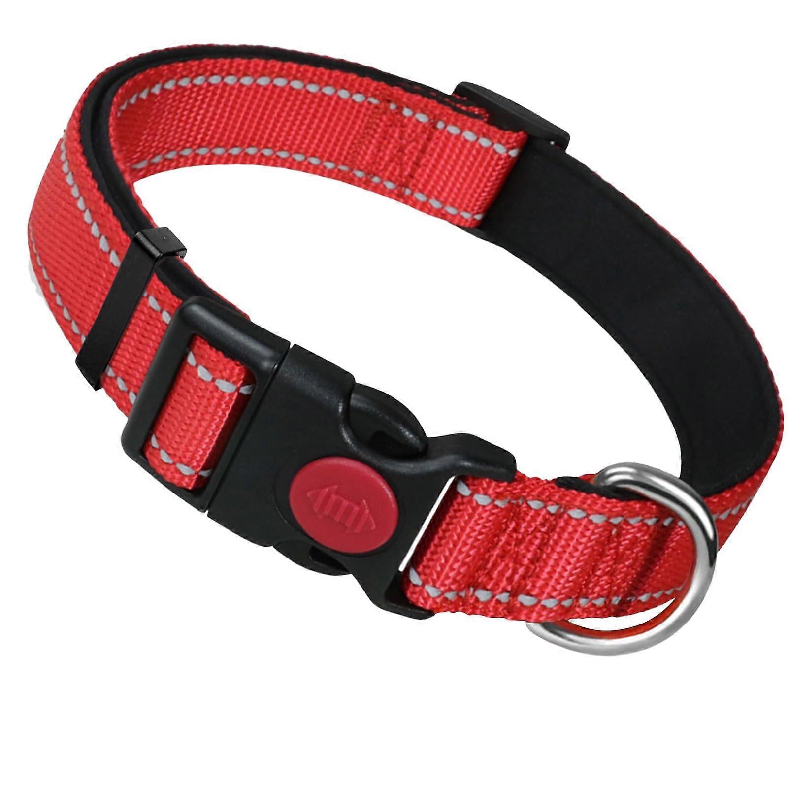 Reflective Dog Collar with Soft Neoprene Padding Adjustable Nylon Strap for Medium Large Dogs Red