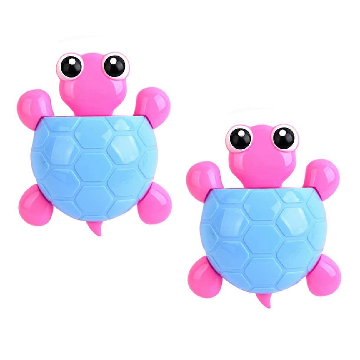 2pcs Cute Turtle Toothbrush Holder with Suction Cup Wall Mounted Bathroom Organizer Blue