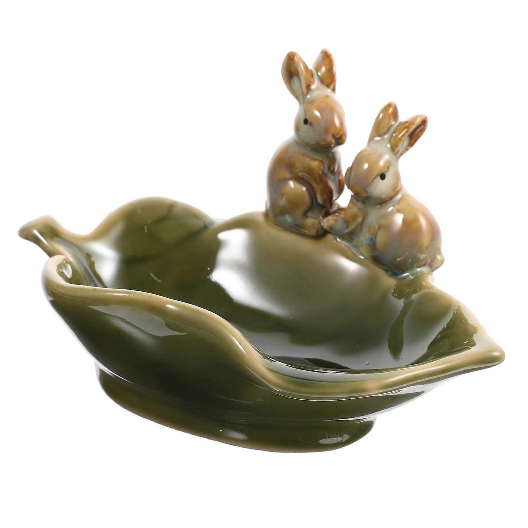 Ceramic Rabbit Soap Dish with Self Draining Non Slip Base for Bathroom and Shower