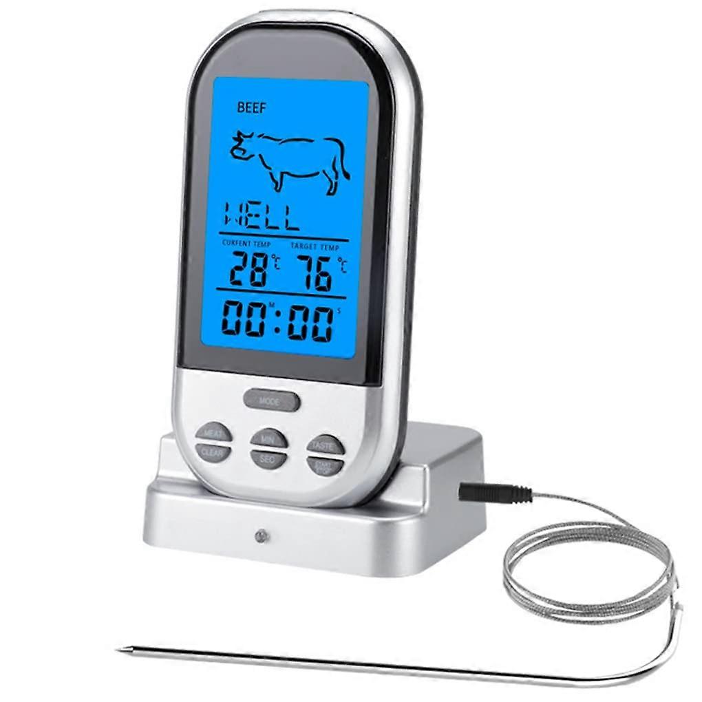 Wireless Meat Thermometer with Probe and Timer, Instant Read LCD for Grill BBQ Baking Cooking