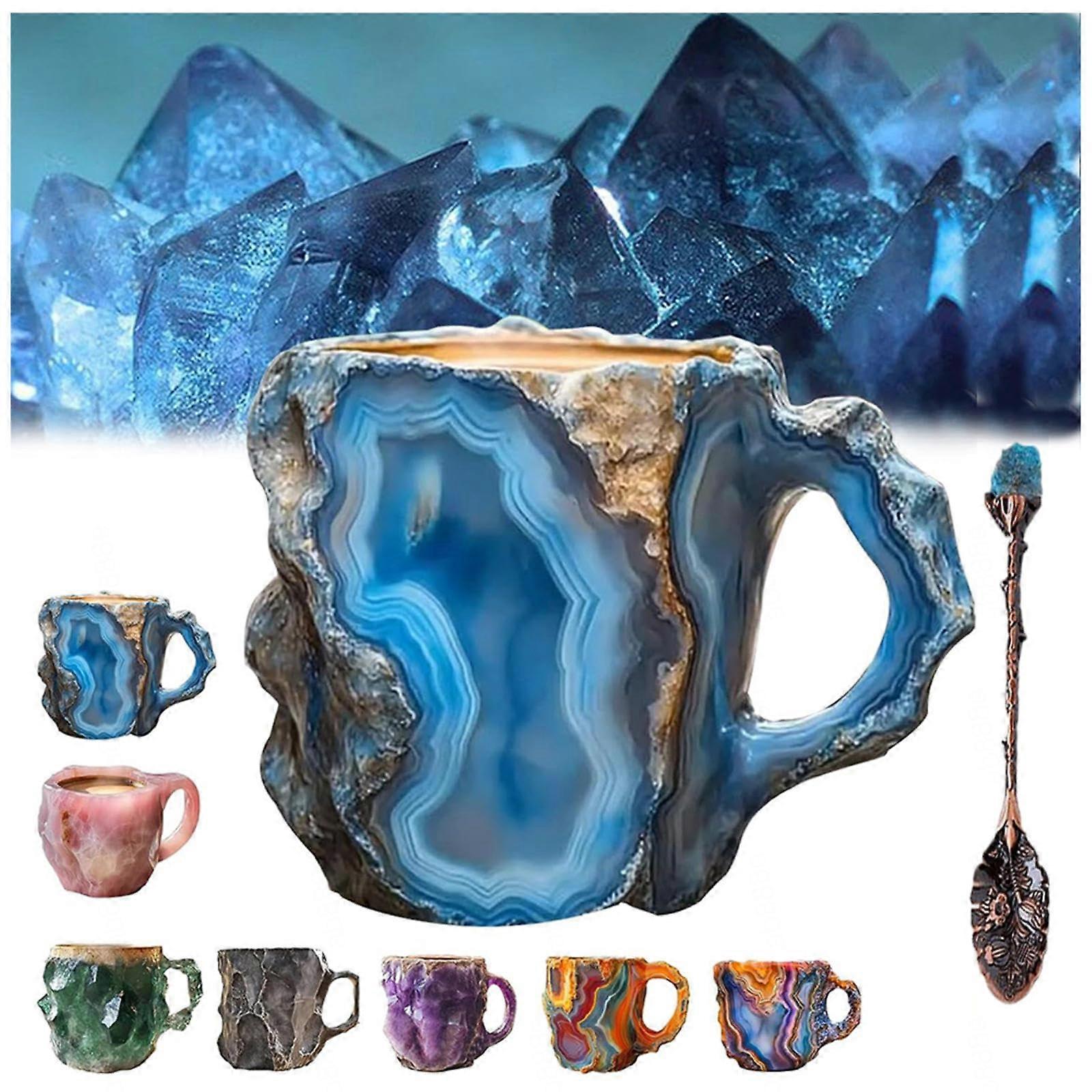 Crystal Coffee Mug with Elegant Geode Design, Ergonomic Handle, Multi Colored Christmas Gift