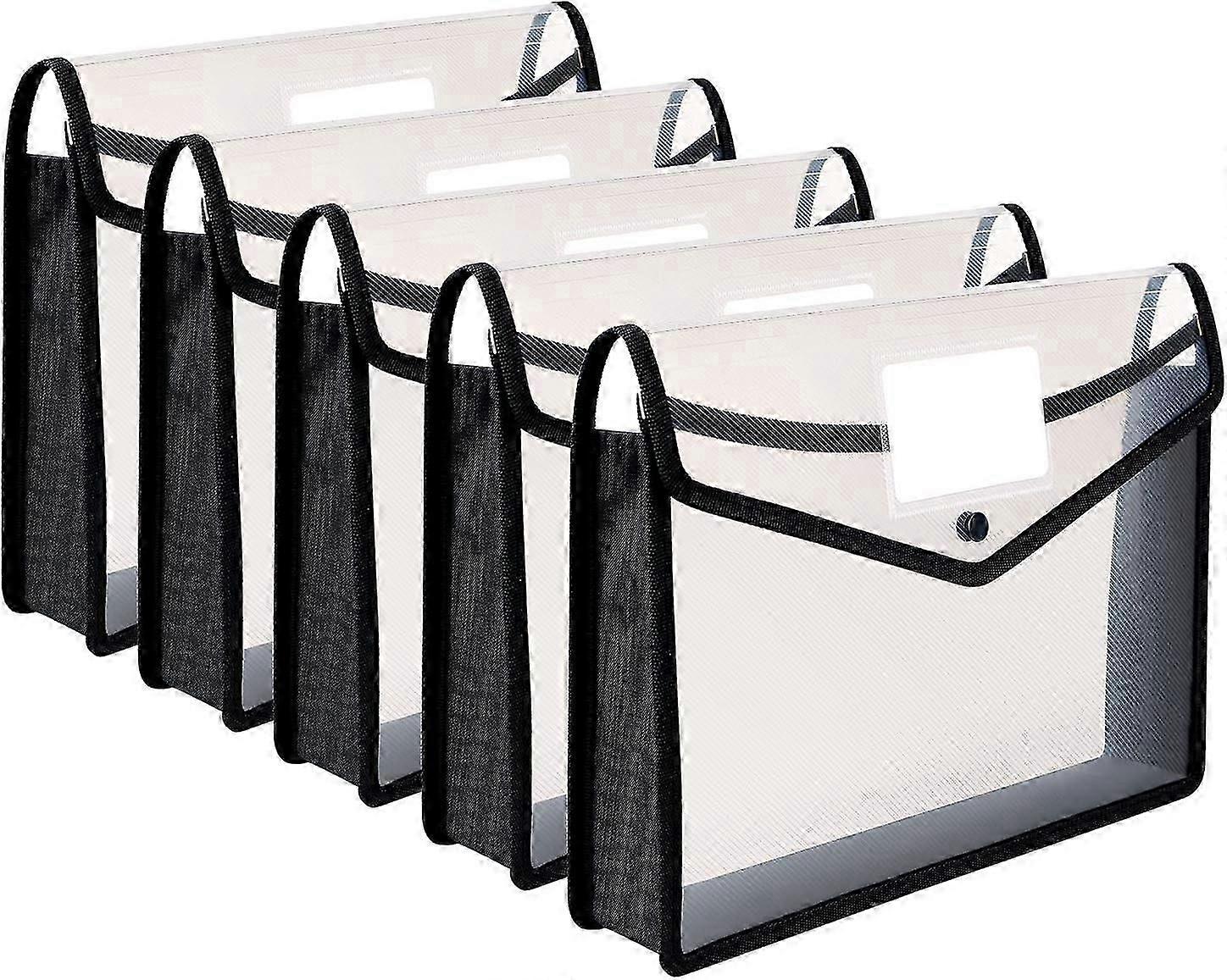 A4 Plastic Wallet Folder Poly Pockets Envelope,5 Pack File Folders with Button Closure, Waterproof