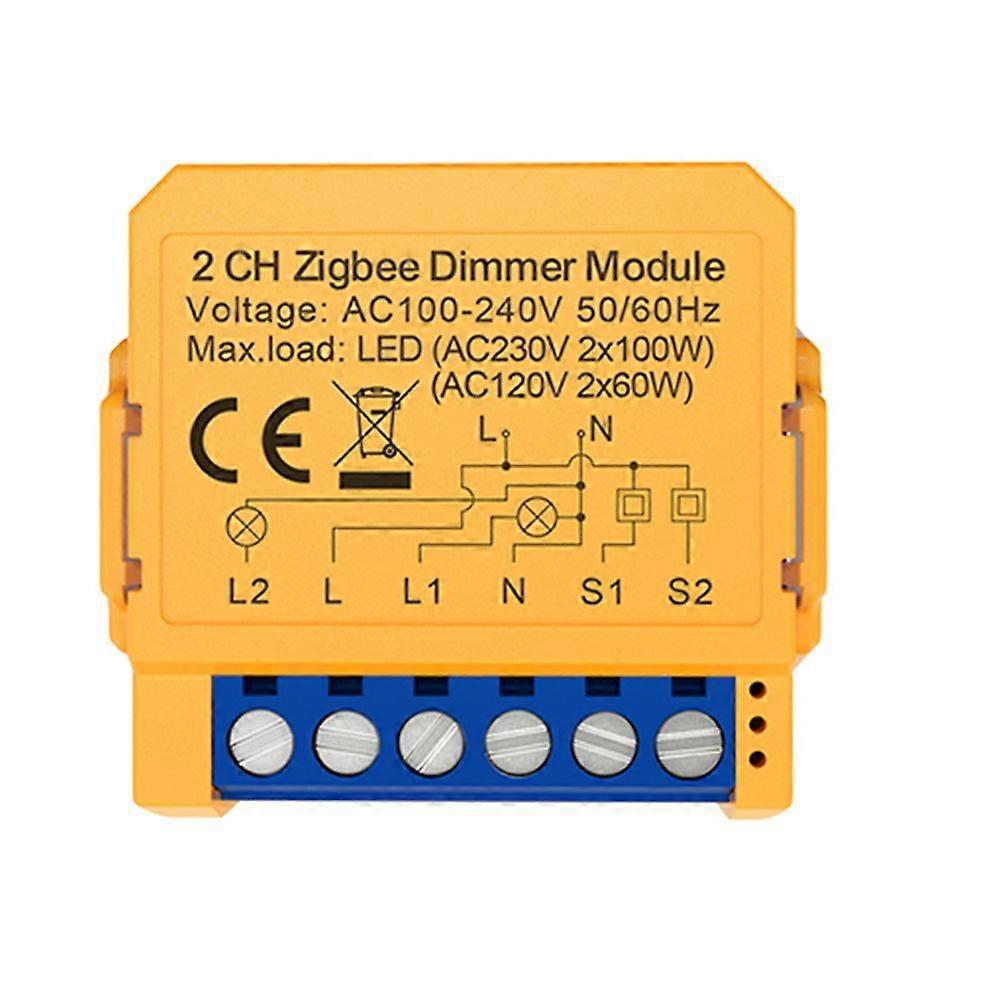 Tuya Zigbee Smart Dimmers Switch Module 2CH Control LED Lights Dimmable Switch Stepless Dimming+Voice Control