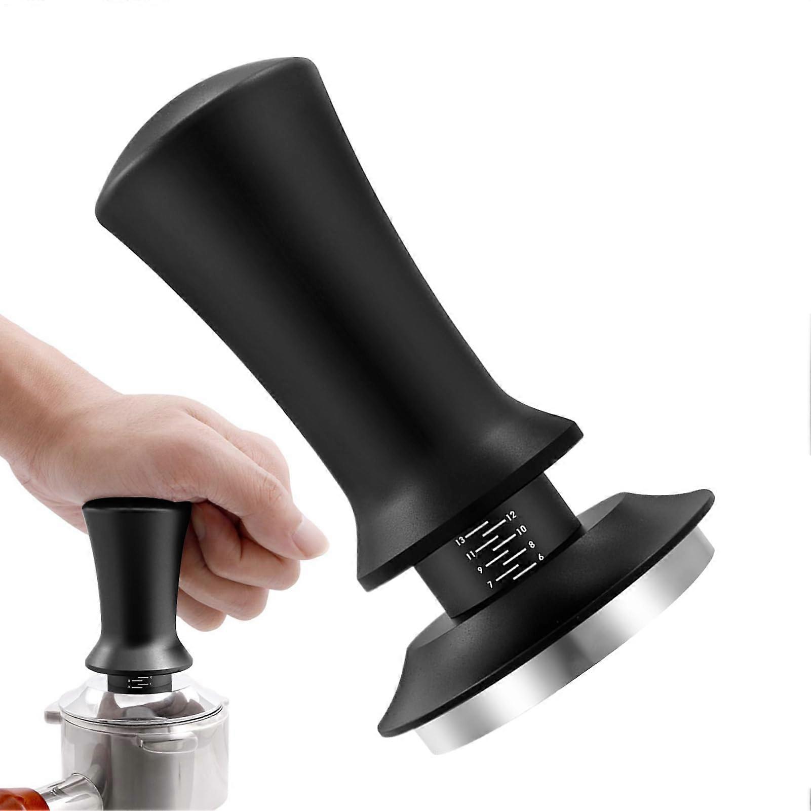 53mm Spring Loaded Coffee Tamper with AutoRebound, Calibrated Pressure, Adjustable Depth, Black