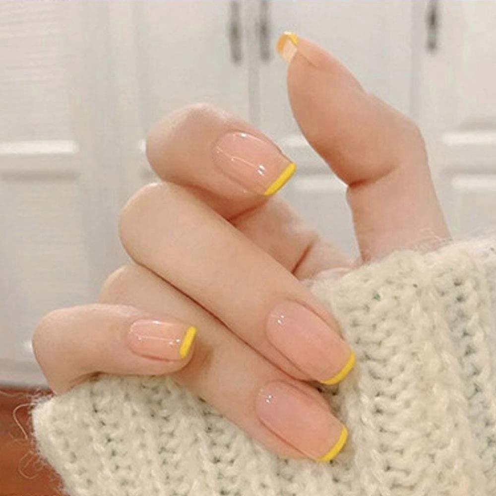 Glossy Nude Pink Gradient Short Square Press on False Nails Set with Adhesive Tabs, 24 Pcs