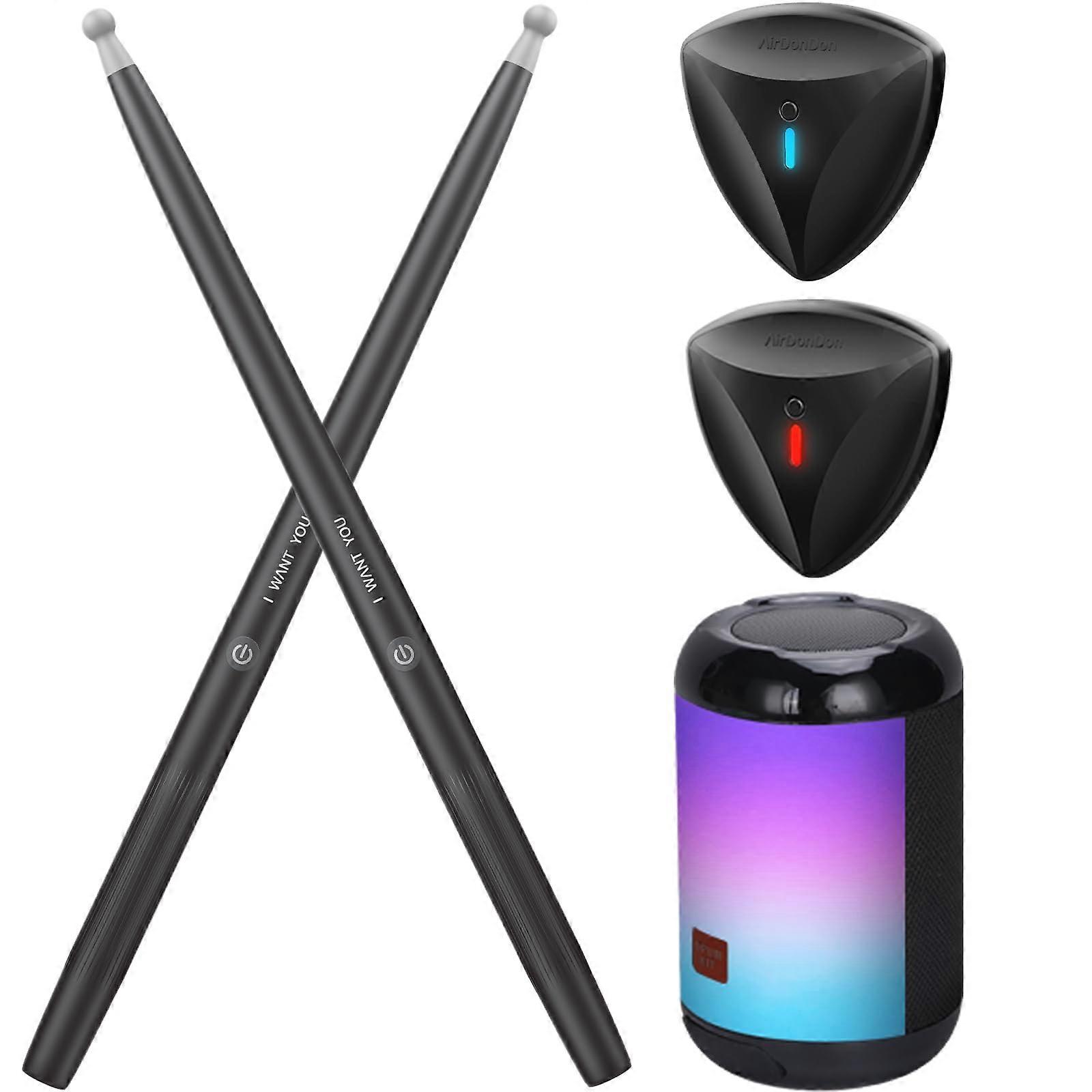 Wireless Air Drumsticks Kit with Bluetooth Speaker, LED Effects, Motion Sensing for Home and Party