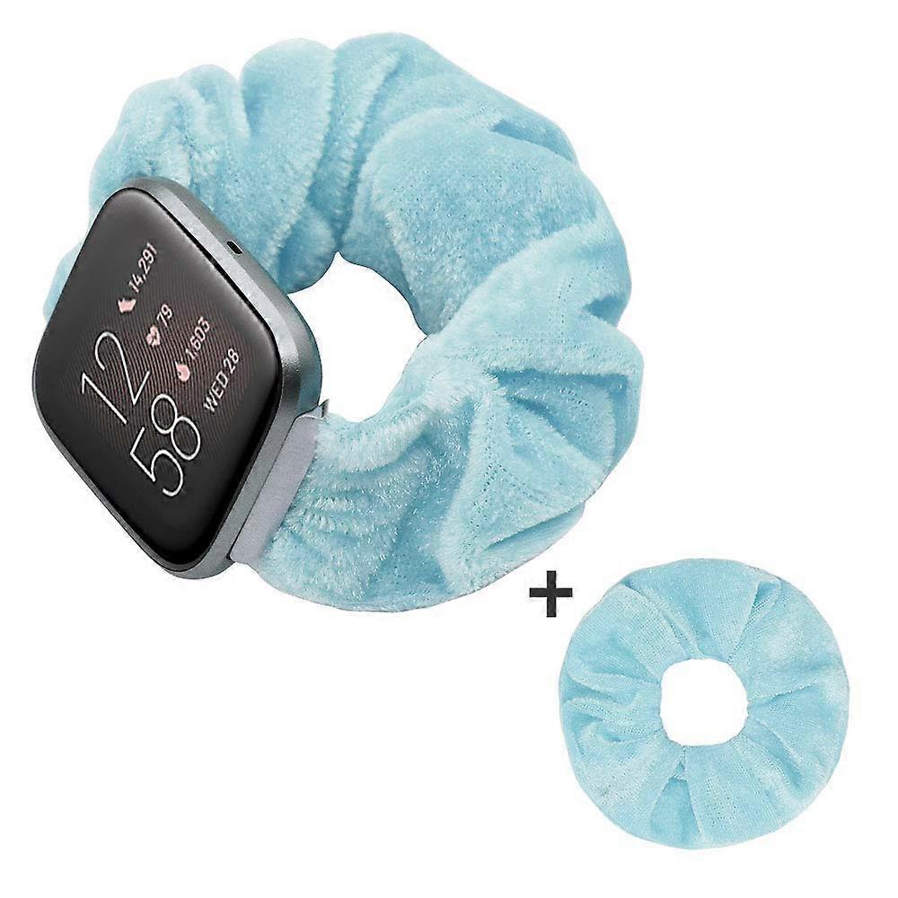 Scrunchie Band Light Blue Velvet, Soft Stretchable Replacement for Fitbit Versa/Versa 2/Lite
