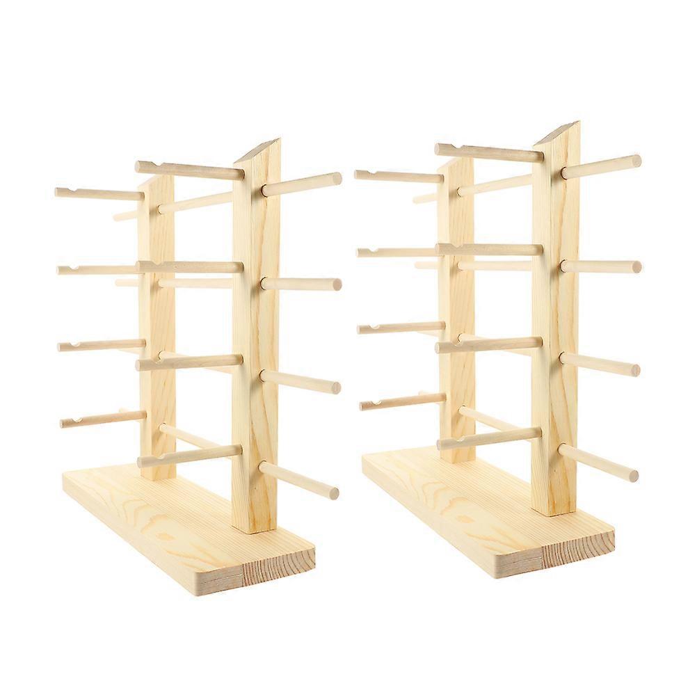 Wooden Glasses Holder Stand for Display with 2Pcs Multi-Layer Eyeglass Rack
