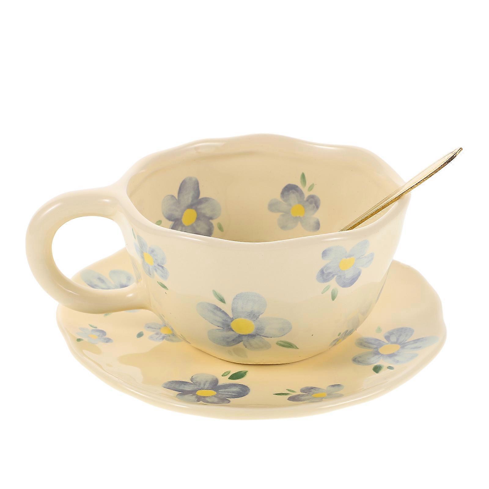 Floral Ceramic Coffee Cup Set For Kitchen Tea Drinking Easy Cleaning Blue 1Set
