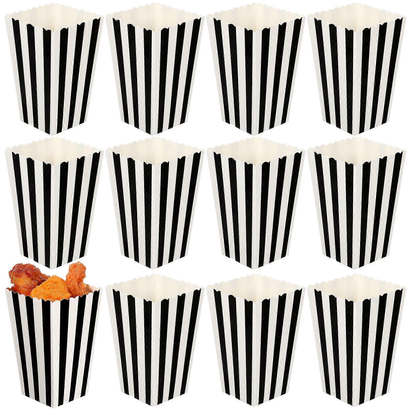 Black Popcorn Containers Stripe Box for Storage Use 24Pcs Paper Boxes