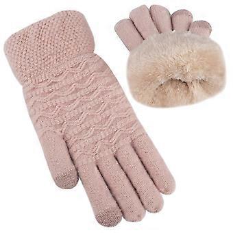 Dames Winter Warme Touchscreen-handschoenen Thermische kabelgebreide wollen fleece gevoerde handschoen voor dames voor koud weer