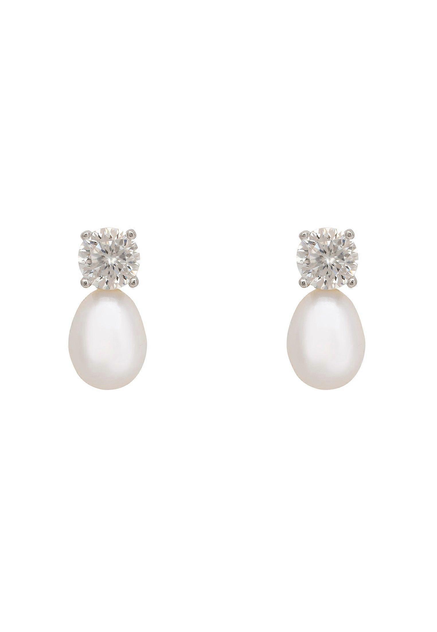 Classic Pearl Moissanite Earrings Silver