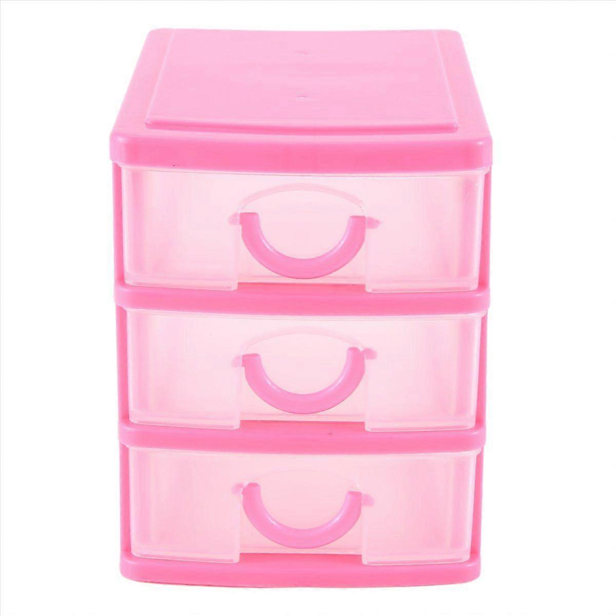 Mini translucent Drawer type plastic Storage Boxrose red 3 Layers