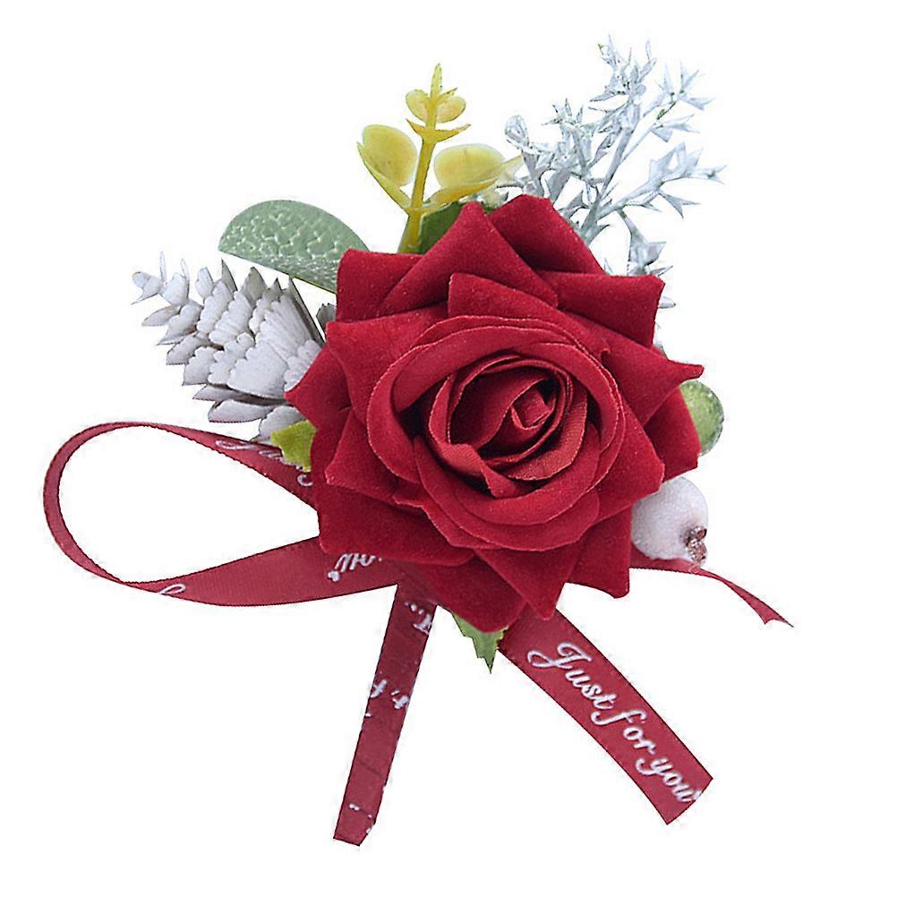 Lint Simulation Flower Brooch Red Artificial Corsage 3Pcs Set