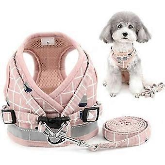 Pull-Free Small Dog Harness and Leash Set Adjustable Reflective Step-in Chihuahua Vest Harness Mesh Puppy Jacket for Boy Girl Pets Dogs Cats Pink L