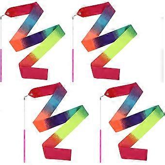 4er-Set Tanzbänder, 100 cm lange Gymnastikbänder mit Stab für Tänzerinnen, wirbelnde Bänder für Kinder, Mädchen, Tanztraining, Geburtstagsfeier, Gastgeschenk