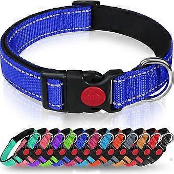 Reflective Nylon Dog Collar with Safety Buckle, Adjustable Soft Padded Pet Collar for Small Dogs (Neck 25-40cm)