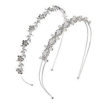 2 Stück Strass Braut Kristall Frauen Stirnband Hochzeit Blume Mädchen Perle Schlank Dünn Silber Blumenblätter Krone Haarband Zubehör Kopfteil