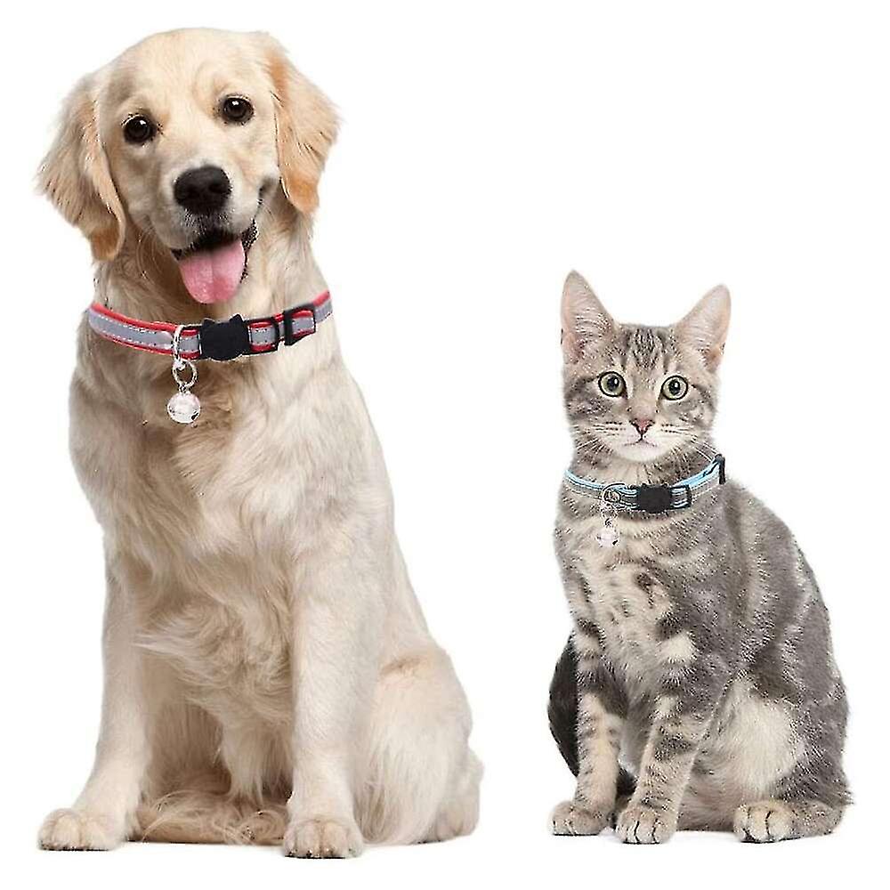 Safety Breakaway Cat Collars Red Reflective Leather Kitty Collar Adjustable Bell