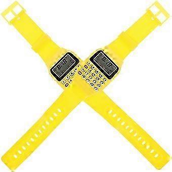 Reloj de pulsera con calculadora para niños, duradero, portátil, 2 piezas, color amarillo