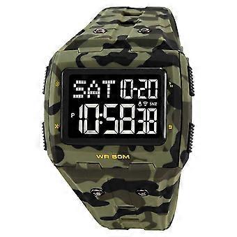 Digital Waterproof Watch for Men Women with Dual Time Display Adjustable TPR Band 50m Water Resistance Outdoor Sports Night Light