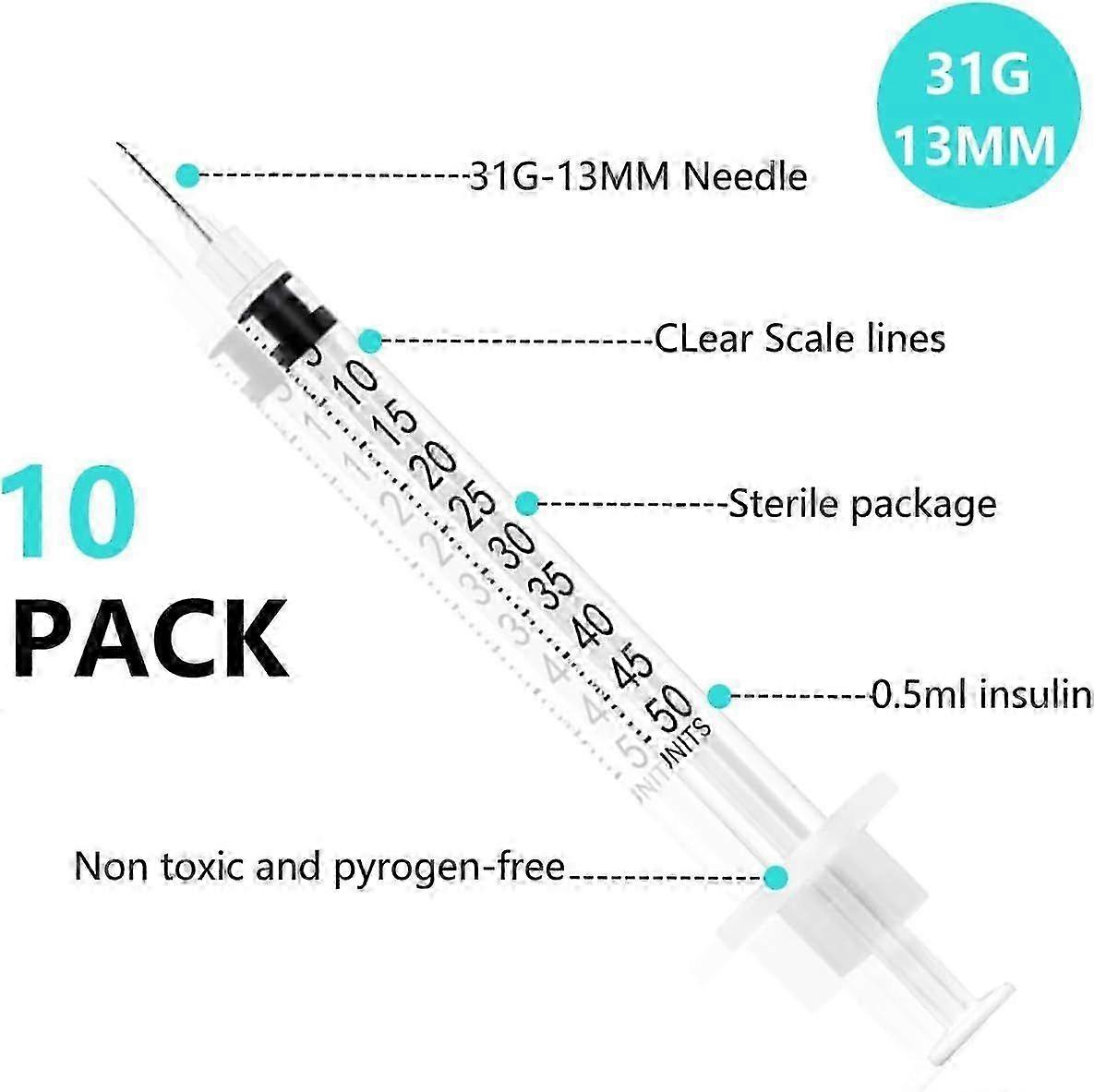 10 Pack 31G 1/2ml Precision Lab Syringes