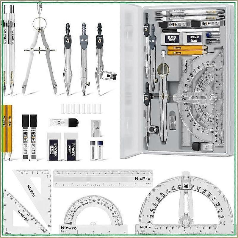 22 PCS Geometry Set with Compass, Protractor, Rulers, Mechanical Pencil, Drafting Tools for Students