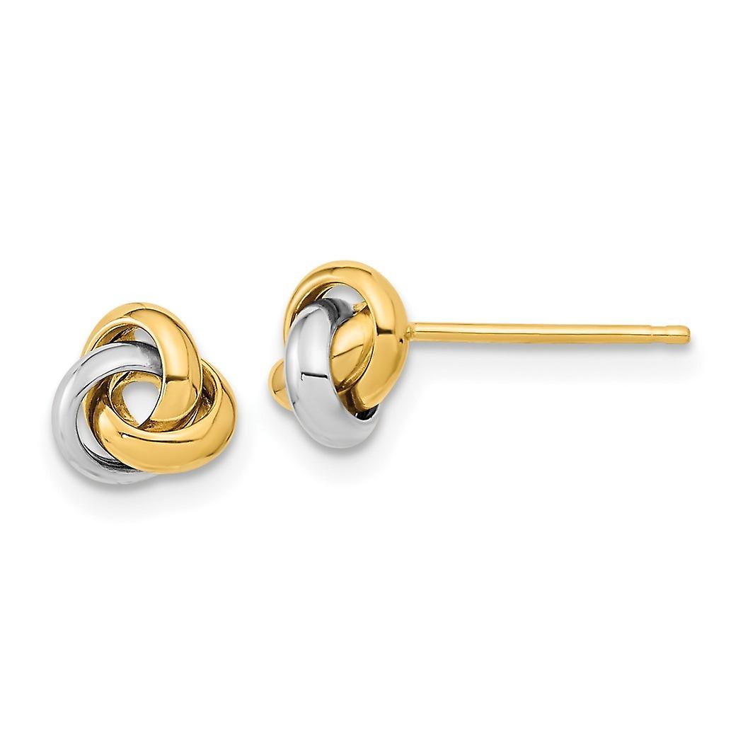 10k Solid Gold Two tone Polished Love Knot Post Earrings 7x6.5mm Wide Stud Earring for Women