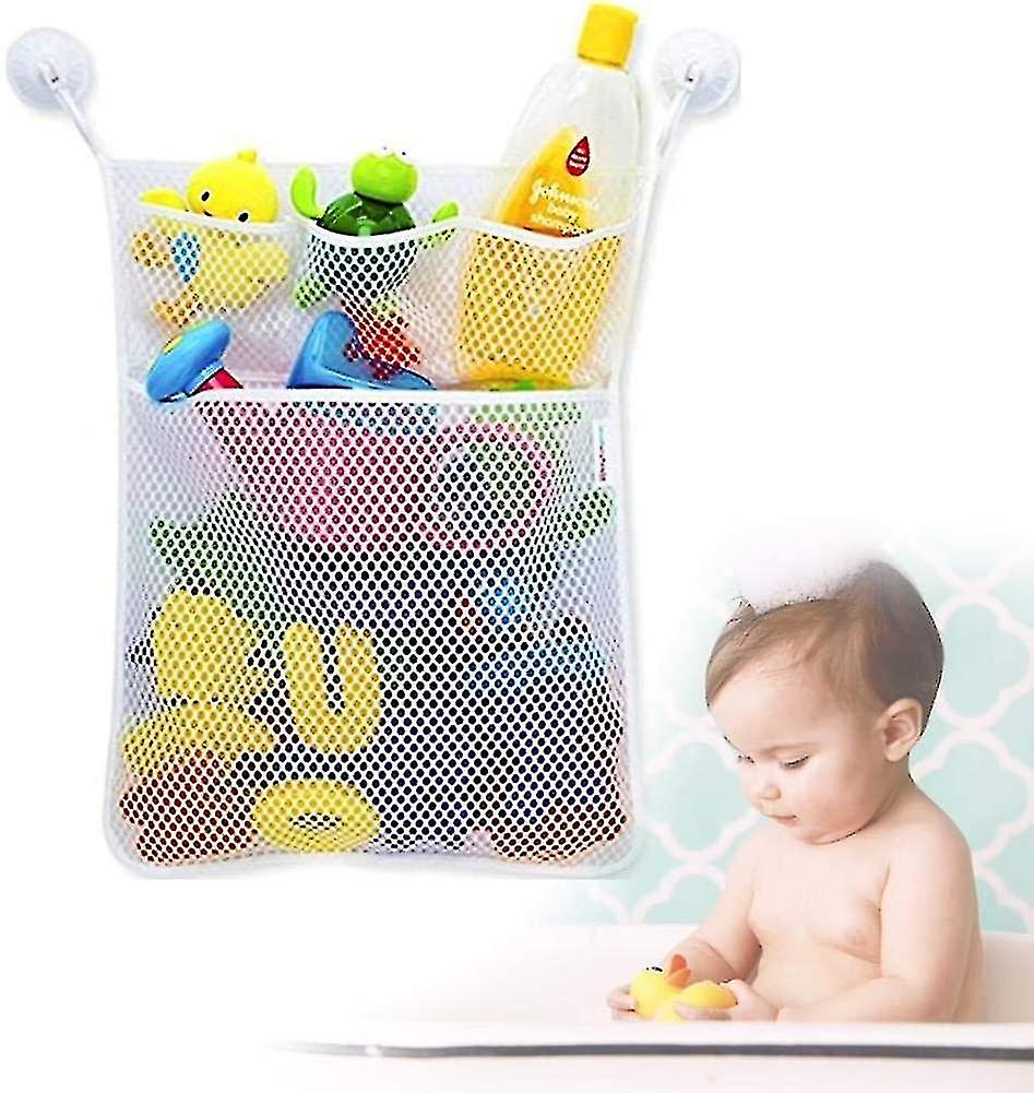 Bath Toy Storage Net With Multiple Pockets And Sturdy Suction Cups