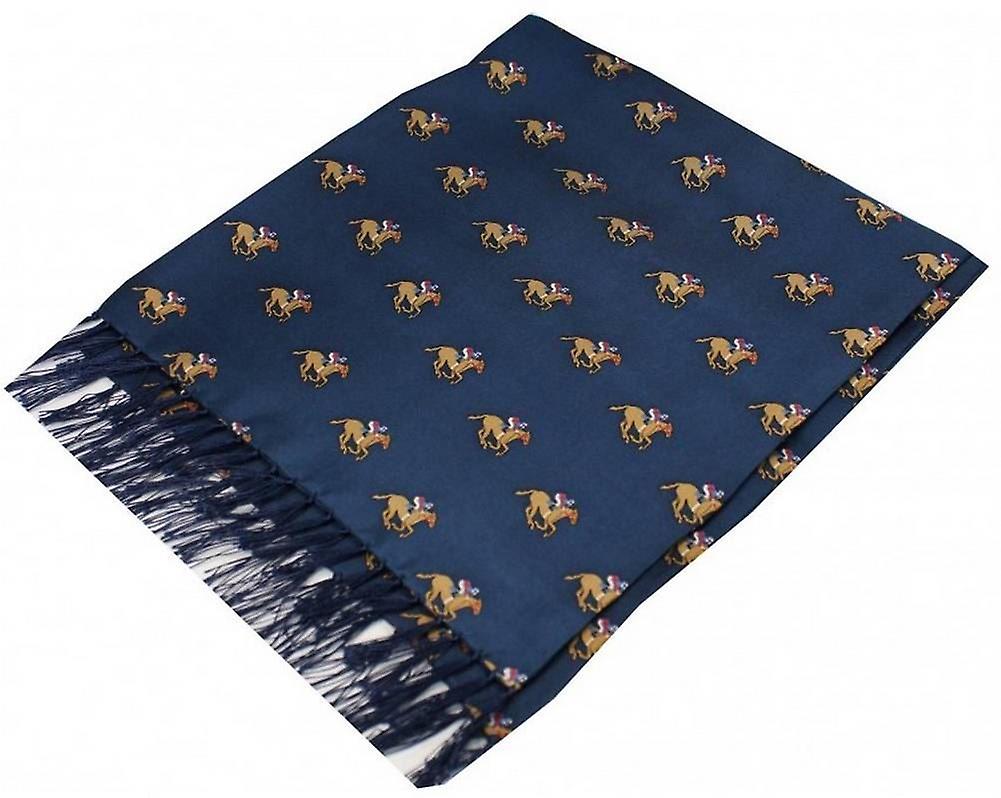 David Van Hagen Horse Racing Theme Silk Aviator Scarf - Blue
