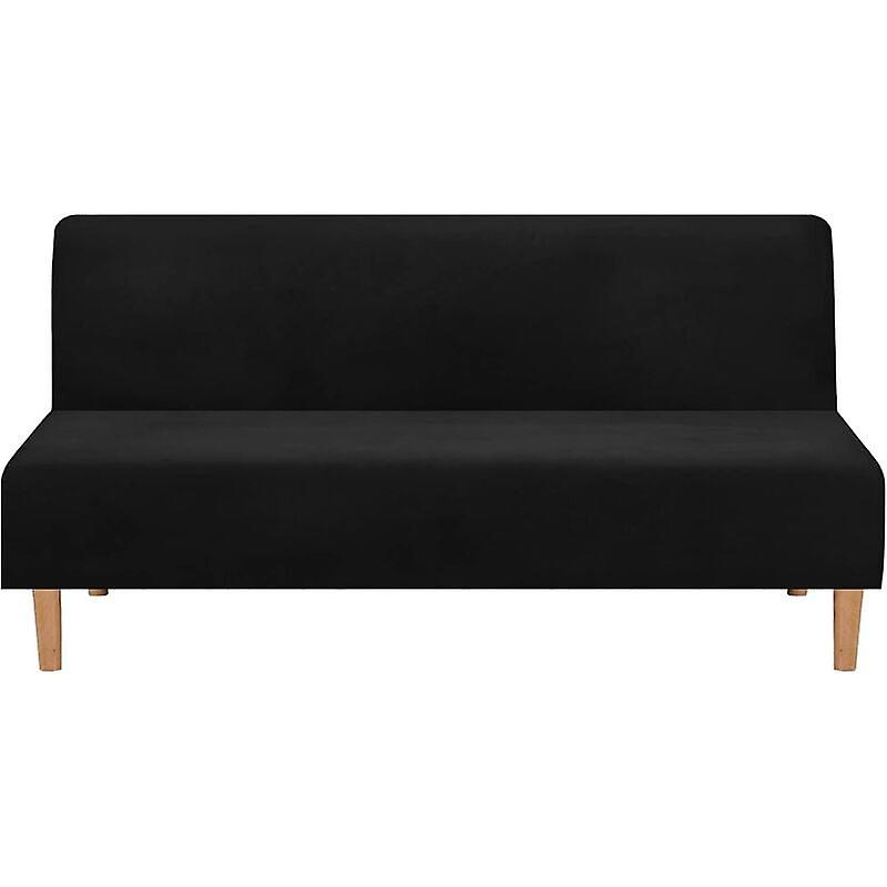 Armless Sofa Bed Slipcover Stretch Velvet Thick Soft Comfortable Sofa Bed Cover Folding Sofa Bed (Thick Velvet Black)